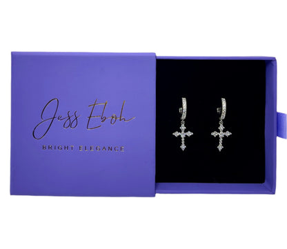 Silver Cross Hoop Earrings